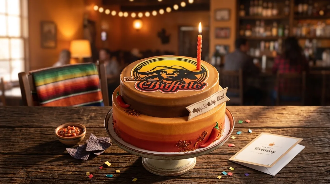 Tarta de cumpleaños con el logo de The Hot Buffalo